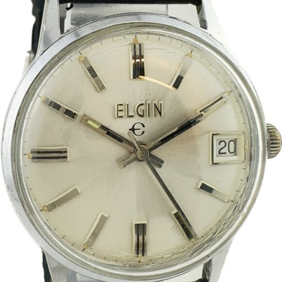Vintage 32.5mm Elgin 17 Jewel Men's Mechanical Wristwatch 328 Swiss Made w Date - Picture 1 of 9